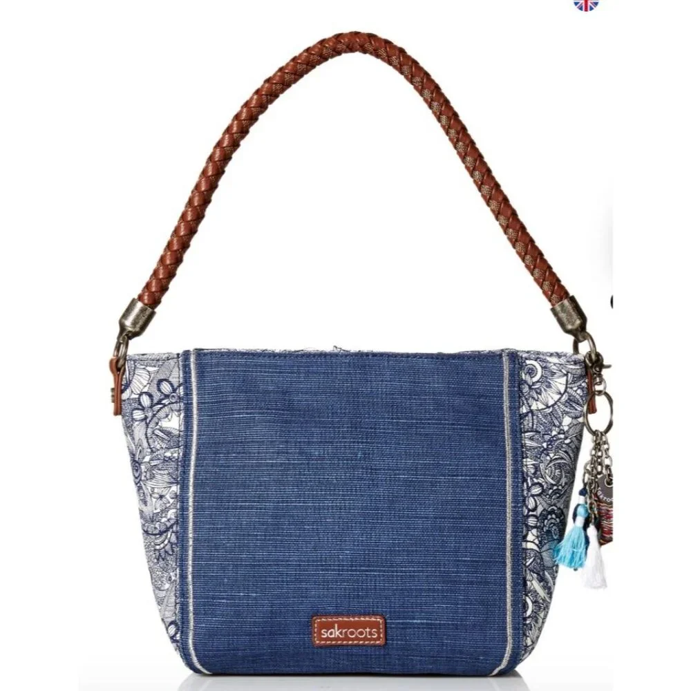 Sackroots Women's Elsa Small Hobo Bag Blue Jute‎ Blend Faux Leather Strap